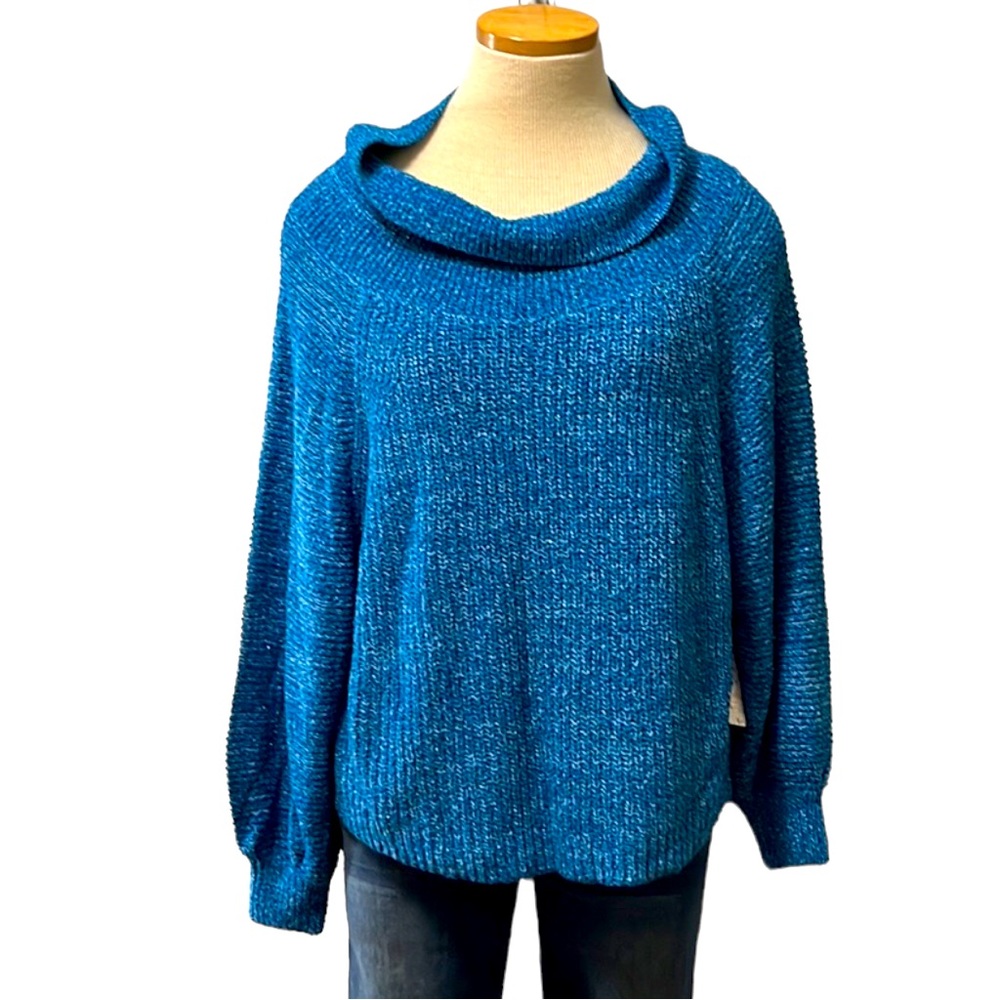 Free People Cowl-Neck Knit Sweater, Blue Marled, Medium